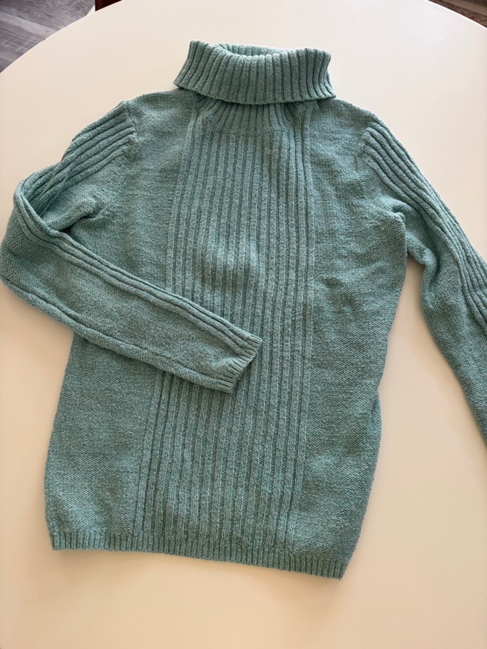 Sundance Robin’s Egg Blue Turtleneck Rib-Front Sweater